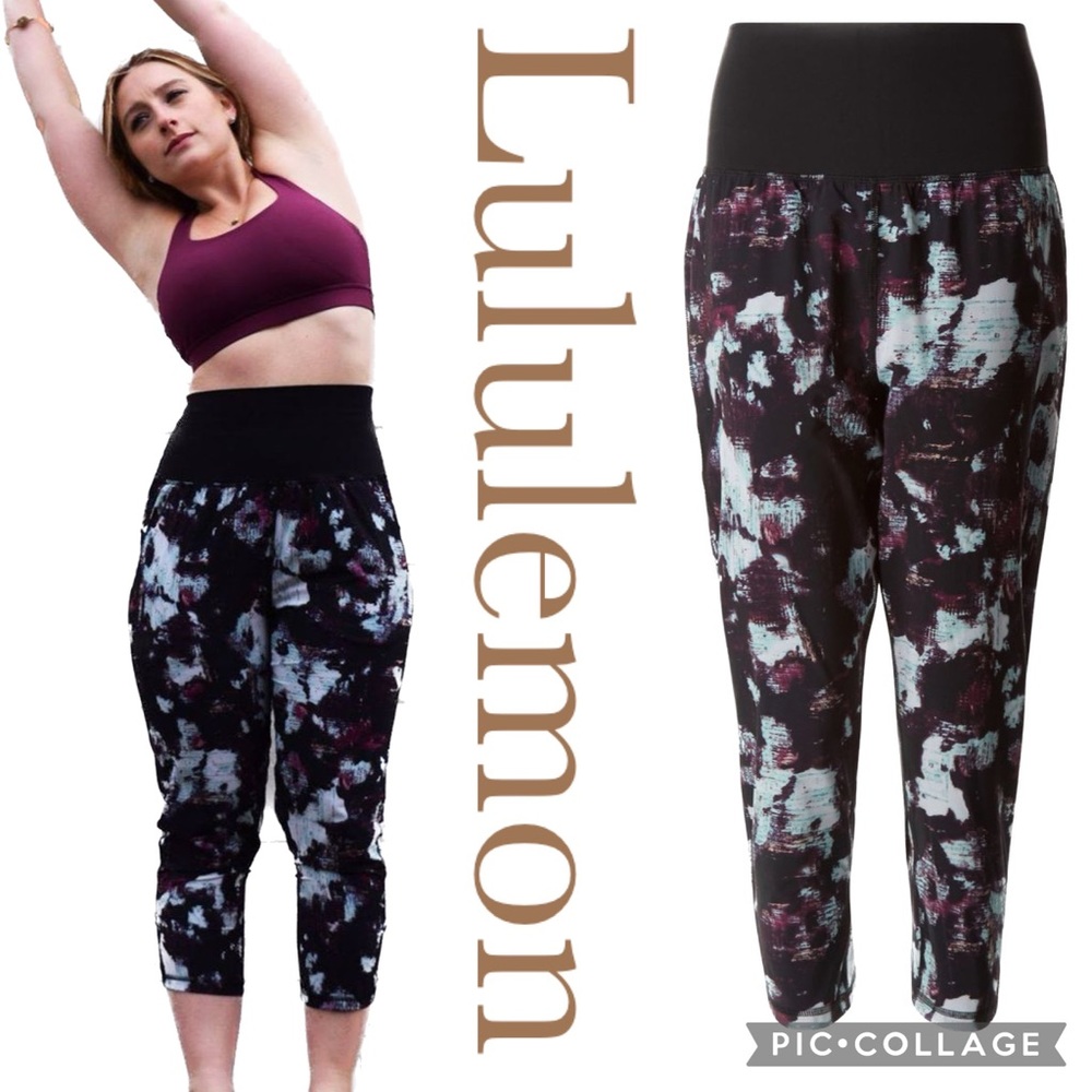Lululemon Tranquil Crop Yoga Pants High Rise In Kara Blossom Multi/Black Print